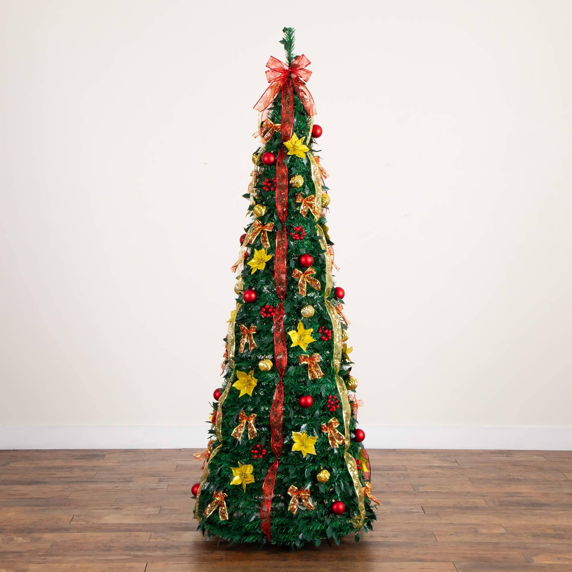 7ft. Pre-Lit Pop-Up Green Artificial Christmas Tree, Warm White LED Lights